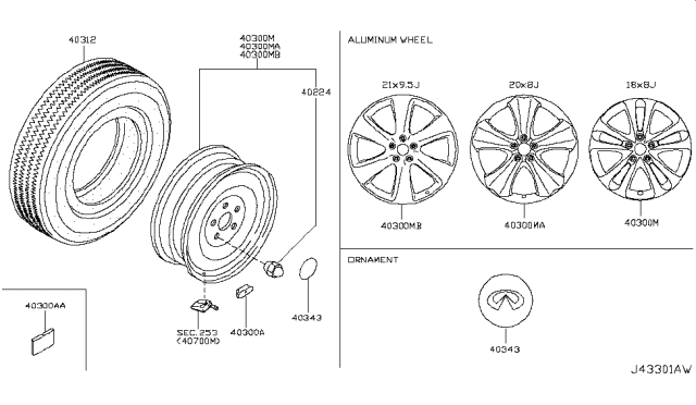 2009 Infiniti FX50 Aluminum Wheel Diagram for D0C00-1WW8A