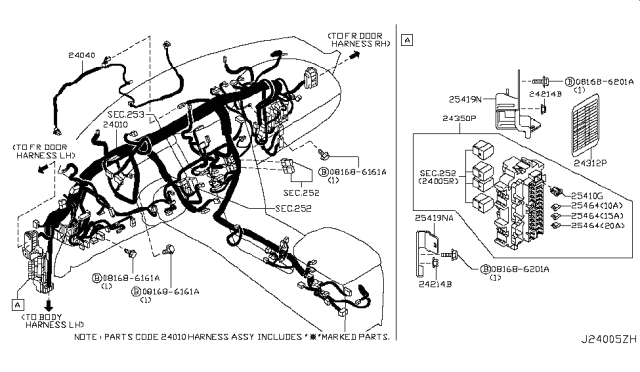 2009 Infiniti FX35 Harness Assembly-Main Diagram for 24010-1CA1C