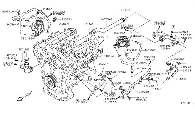 2014 Infiniti QX70 Water Hose & Piping Diagram 2