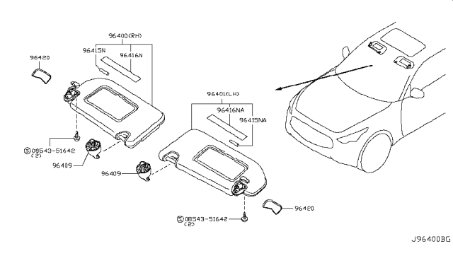 2010 Infiniti FX50 Sunvisor Diagram 1