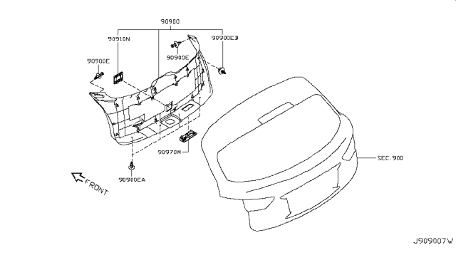 2016 Infiniti QX70 Finisher Assy-Back Door Diagram for 90900-1CA0B