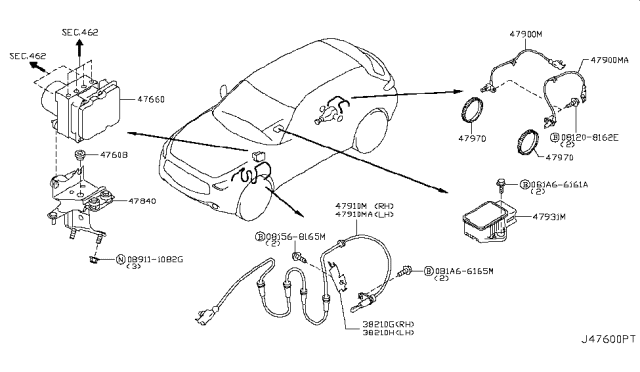 2013 Infiniti FX37 Actuator & Ecu Assy-Antiskid Diagram for 47660-3WY4B