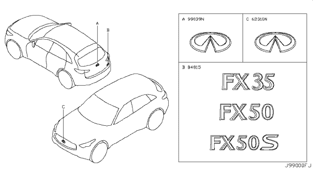 2010 Infiniti FX35 Emblem & Name Label Diagram