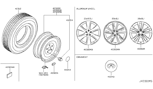 2013 Infiniti FX37 Road Wheel & Tire Diagram 2