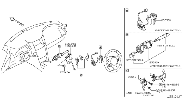 2010 Infiniti FX50 Switch-ASCD,Steering Diagram for 25550-1CA1B