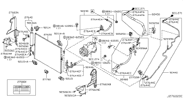 2016 Infiniti QX70 Condenser,Liquid Tank & Piping Diagram 1