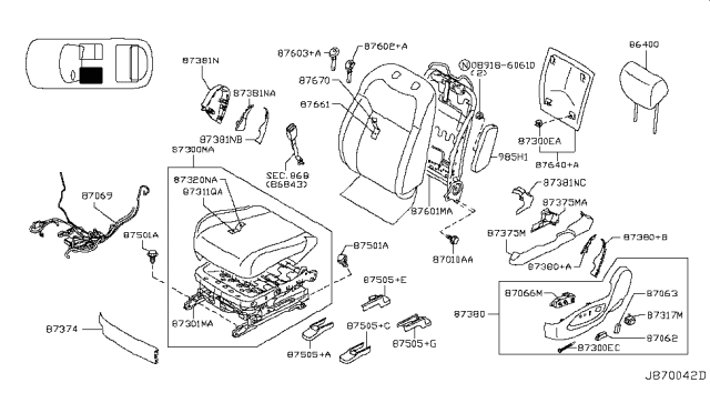 2016 Infiniti QX70 Front Seat Diagram 1