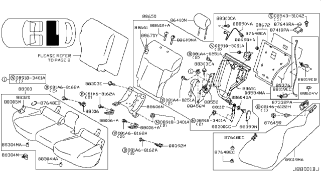 2011 Infiniti FX35 Cushion Assembly Rear Seat Diagram for 88300-1CB6A