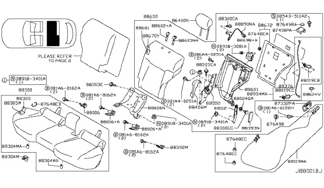 2011 Infiniti FX50 Rear Seat Diagram 2