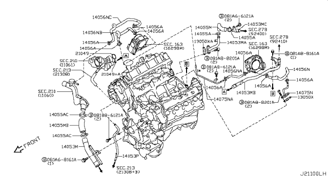 2009 Infiniti FX50 Pipe Assembly-Heater Feed Diagram for 14053-1CA0D