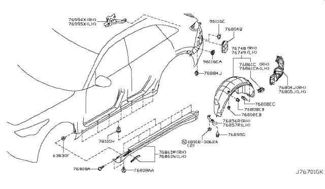 2017 Infiniti QX70 Body Side Fitting Diagram 1