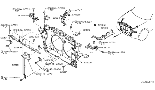 2013 Infiniti FX50 Support-Radiator Core,Side LH Diagram for 62521-1CA0A