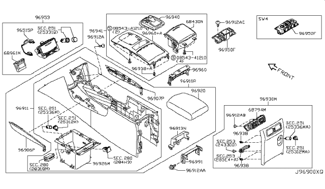 2012 Infiniti FX50 Console Box Diagram 1