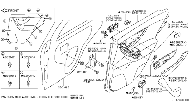 2012 Infiniti FX50 Rear Door Trimming Diagram 2