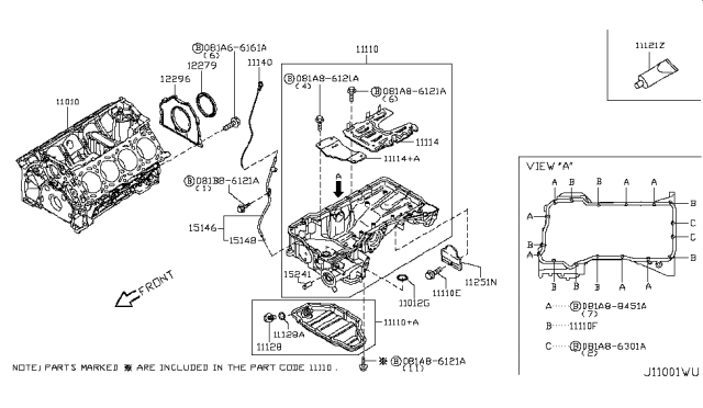 2015 Infiniti QX70 Upper Oil Pan Diagram for 11110-4GA2A