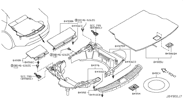 2014 Infiniti QX70 Trunk & Luggage Room Trimming Diagram 2