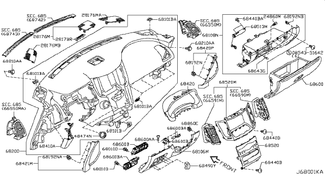 2011 Infiniti FX50 Finisher-Instrument Side,LH Diagram for 68421-1CA0A