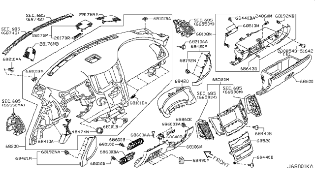 2011 Infiniti FX50 Box-Glove Diagram for 68500-1CA2A