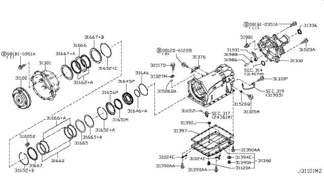 2013 Infiniti FX50 Torque Converter,Housing & Case Diagram 1