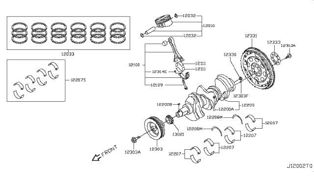 2016 Infiniti QX70 Piston,Crankshaft & Flywheel Diagram 1