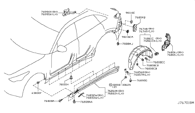 2012 Infiniti FX50 Mudguard-Sill Center,LH Diagram for 76851-1CA0A