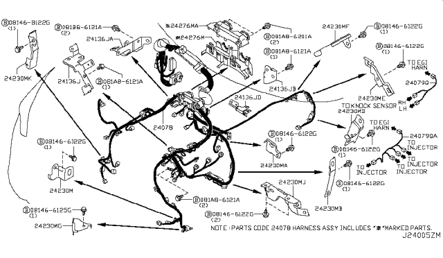 2010 Infiniti FX50 Harness Assembly-EGI Diagram for 24011-1CA1A