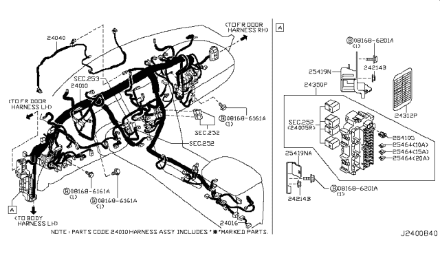 2011 Infiniti FX35 Harness Assembly-Main Diagram for 24010-1WW6A