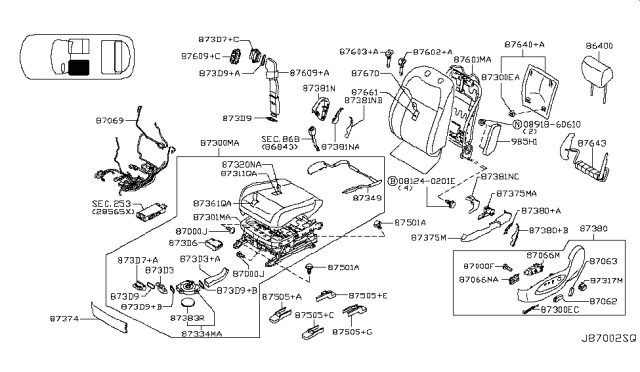2009 Infiniti FX50 Harness-Front Seat Diagram for 87069-1CC2A