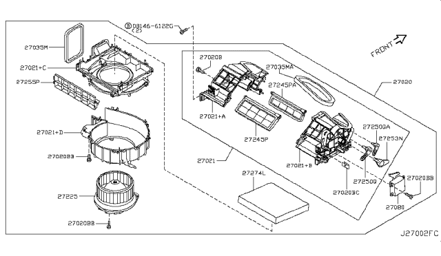 2015 Infiniti QX70 Motor Assembly - Blower W/CASE Diagram for 27225-JK61A