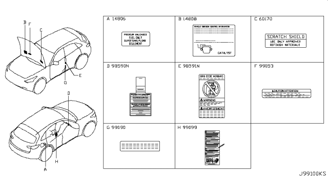 2010 Infiniti FX35 Caution Plate & Label Diagram 1