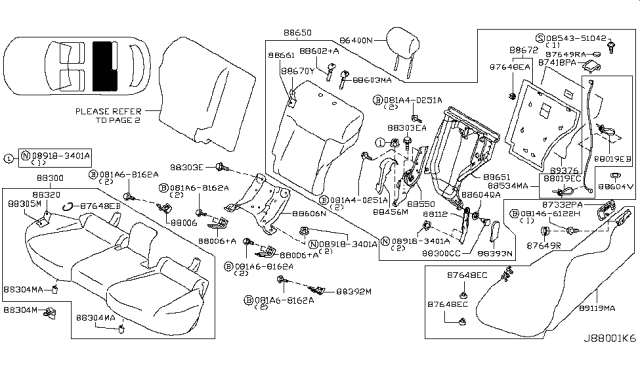 2012 Infiniti FX35 Rear Seat Diagram 2