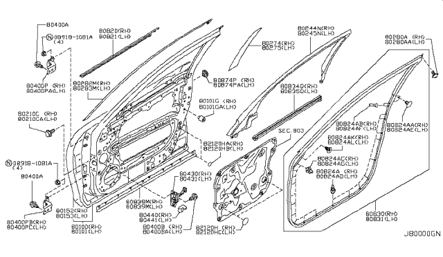 2013 Infiniti FX37 Front Door Panel & Fitting Diagram 1