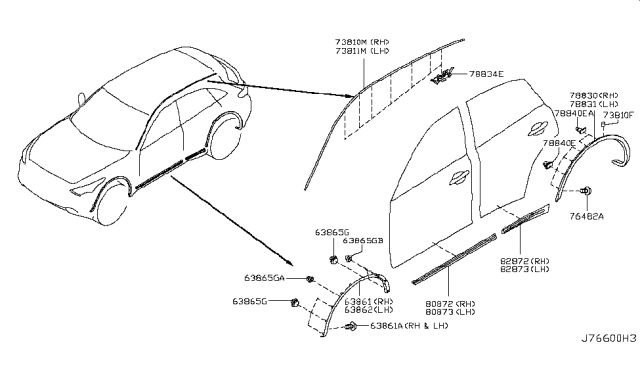 2015 Infiniti QX70 Body Side Moulding Diagram 1