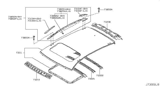 2013 Infiniti FX37 Roof Panel & Fitting Diagram 2