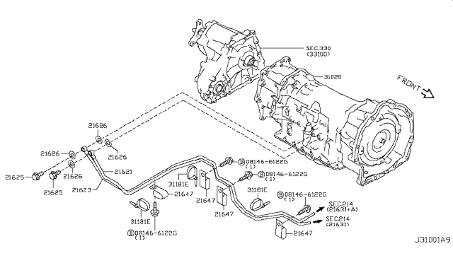 2011 Infiniti FX50 Auto Transmission,Transaxle & Fitting Diagram 11