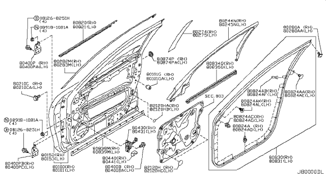 2009 Infiniti FX50 Weatherstrip-Front Door,RH Diagram for 80830-1CA0A