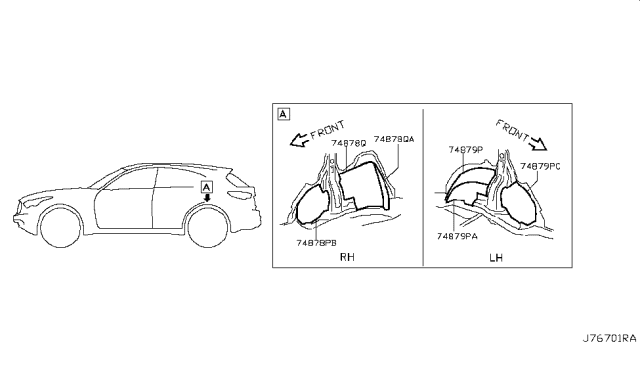 2016 Infiniti QX70 Insulator-Rear Wheel House,Inner LH Diagram for 74975-6WP0B