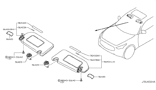 2015 Infiniti QX70 Sunvisor Diagram 1