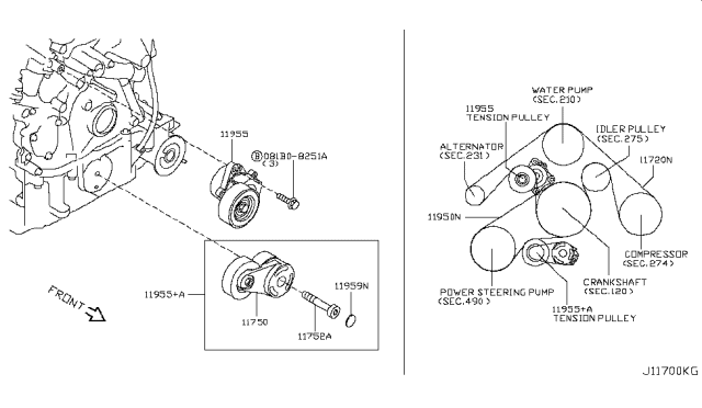 2012 Infiniti FX50 Fan,Compressor & Power Steering Belt Diagram 1