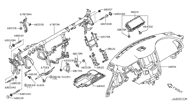 2016 Infiniti QX70 Cover-Low-Instrument Diagram for 68920-1DR0A
