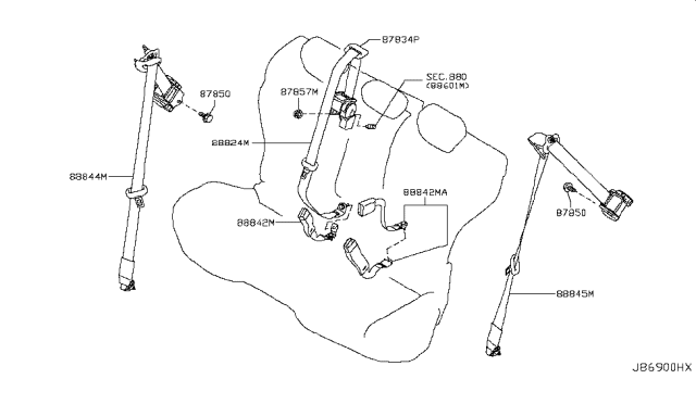 2016 Infiniti QX70 Belt Assy-Rear Seat Tongue, Lh Diagram for 88845-3FY0D