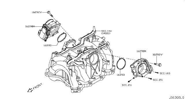 2012 Infiniti FX50 Gasket-Throttle Chamber Diagram for 16175-1CA0A