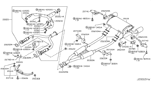 2017 Infiniti QX70 Exhaust Tube & Muffler Diagram 2