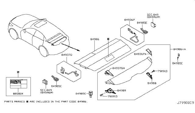 2010 Infiniti FX35 TONNEAU Cover Assembly Diagram for 84986-1CA0A