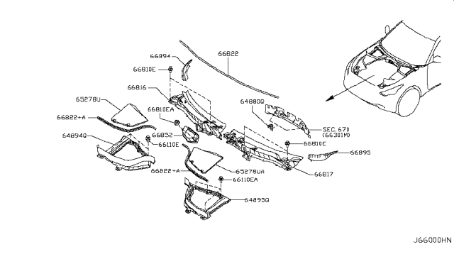 2017 Infiniti QX70 Cowl Top & Fitting Diagram