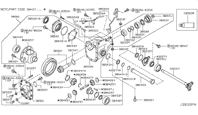 2010 Infiniti FX35 Seal-O Ring,Axle Pipe Diagram for 38343-0P012