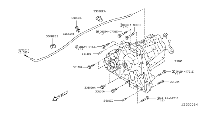 2013 Infiniti FX37 Transfer Assembly & Fitting Diagram 3