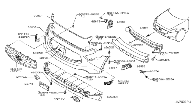 2010 Infiniti FX35 Front Bumper Diagram 3