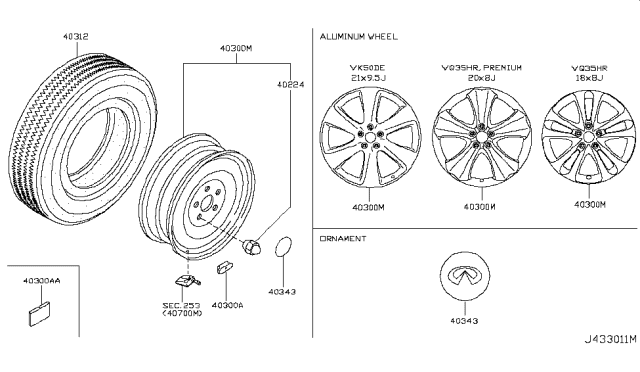 2009 Infiniti FX35 Road Wheel & Tire Diagram 1