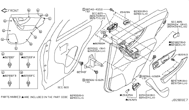 2013 Infiniti FX37 Rear Door Trimming Diagram 1